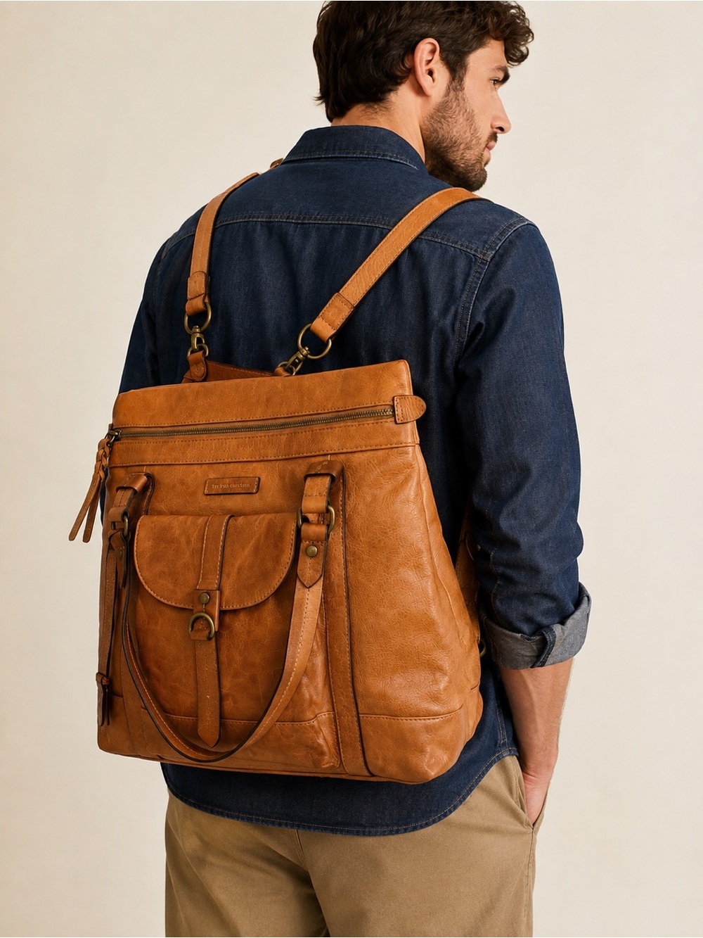 Frye Josie Convertable Backpack Tote in Cognac Leather